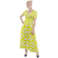 Yellow Pretzel Illustrations Pattern Button Up Short Sleeve Maxi Dress by GardenOfOphir