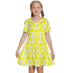 Yellow Pretzel Illustrations Pattern Kids  Short Sleeve Tiered Mini Dress by GardenOfOphir