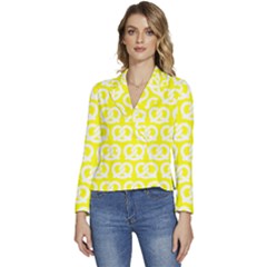 Yellow Pretzel Illustrations Pattern Women s Long Sleeve Revers Collar Cropped Jacket by GardenOfOphir