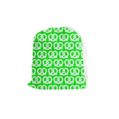 Neon Green Pretzel Illustrations Pattern Drawstring Pouch (medium) by GardenOfOphir