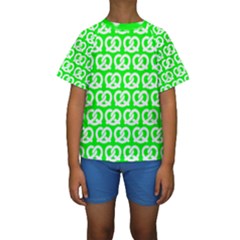 Neon Green Pretzel Illustrations Pattern Kids  Short Sleeve Swimwear by GardenOfOphir