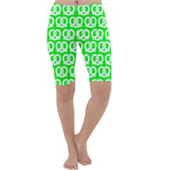 Neon Green Pretzel Illustrations Pattern Cropped Leggings  by GardenOfOphir