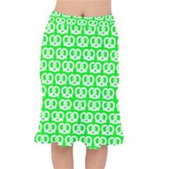 Neon Green Pretzel Illustrations Pattern Short Mermaid Skirt by GardenOfOphir