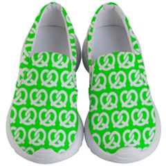 Neon Green Pretzel Illustrations Pattern Kids Lightweight Slip Ons by GardenOfOphir