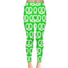 Neon Green Pretzel Illustrations Pattern Inside Out Leggings by GardenOfOphir