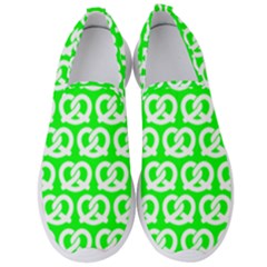 Neon Green Pretzel Illustrations Pattern Men s Slip On Sneakers by GardenOfOphir