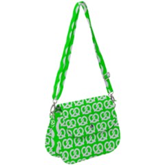 Neon Green Pretzel Illustrations Pattern Saddle Handbag by GardenOfOphir