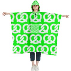 Neon Green Pretzel Illustrations Pattern Women s Hooded Rain Ponchos