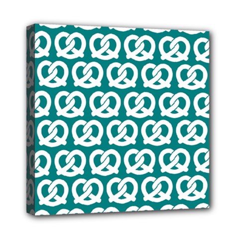 Teal Pretzel Illustrations Pattern Mini Canvas 8  x 8  (Stretched)