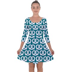 Teal Pretzel Illustrations Pattern Quarter Sleeve Skater Dress