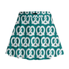 Teal Pretzel Illustrations Pattern Mini Flare Skirt