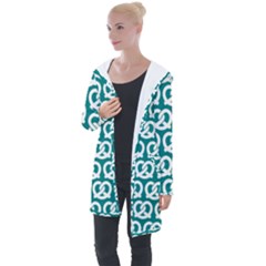 Teal Pretzel Illustrations Pattern Longline Hooded Cardigan