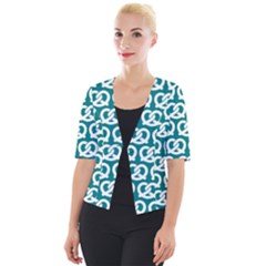 Teal Pretzel Illustrations Pattern Cropped Button Cardigan