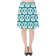 Teal Pretzel Illustrations Pattern Velvet High Waist Skirt by GardenOfOphir