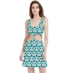 Teal Pretzel Illustrations Pattern Velour Cutout Dress