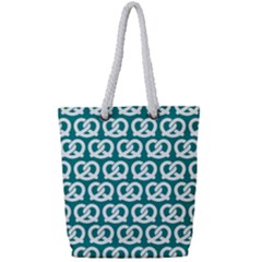 Teal Pretzel Illustrations Pattern Full Print Rope Handle Tote (Small)