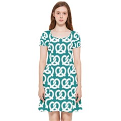 Teal Pretzel Illustrations Pattern Inside Out Cap Sleeve Dress