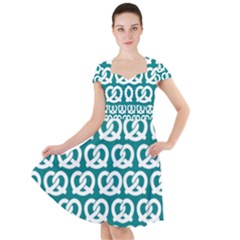 Teal Pretzel Illustrations Pattern Cap Sleeve Midi Dress