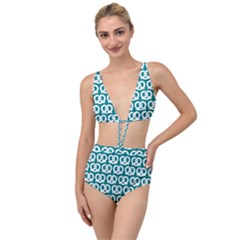 Teal Pretzel Illustrations Pattern Tied Up Two Piece Swimsuit