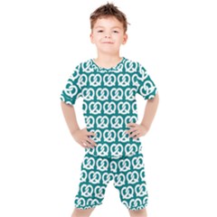 Teal Pretzel Illustrations Pattern Kids  Tee and Shorts Set