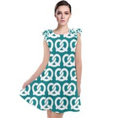 Teal Pretzel Illustrations Pattern Tie Up Tunic Dress