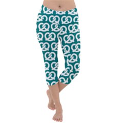 Teal Pretzel Illustrations Pattern Lightweight Velour Capri Yoga Leggings