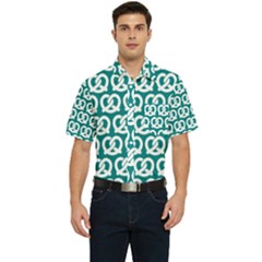 Teal Pretzel Illustrations Pattern Men s Short Sleeve Pocket Shirt 