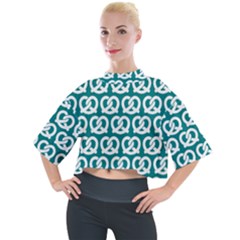 Teal Pretzel Illustrations Pattern Mock Neck Tee