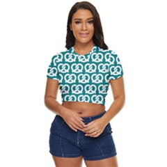 Teal Pretzel Illustrations Pattern Side Button Cropped Tee