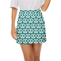 Teal Pretzel Illustrations Pattern Mini Front Wrap Skirt