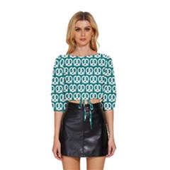 Teal Pretzel Illustrations Pattern Mid Sleeve Drawstring Hem Top