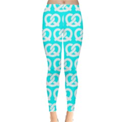 Aqua Pretzel Illustrations Pattern Leggings  by GardenOfOphir