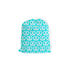 Aqua Pretzel Illustrations Pattern Drawstring Pouch (small) by GardenOfOphir