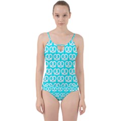 Aqua Pretzel Illustrations Pattern Cut Out Top Tankini Set by GardenOfOphir