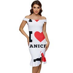 I Love Janice Off Shoulder Ruffle Split Hem Bodycon Dress by ilovewhateva