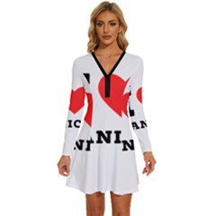 I Love Janice Long Sleeve Deep V Mini Dress  by ilovewhateva