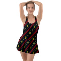 Background Pattern Texture Design Ruffle Top Dress Swimsuit
