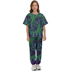 Fractal Floral Background Planetary Kids  Tee And Pants Sports Set by Semog4