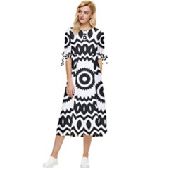 Circular Concentric Radial Symmetry Abstract Bow Sleeve Chiffon Midi Dress by Jancukart
