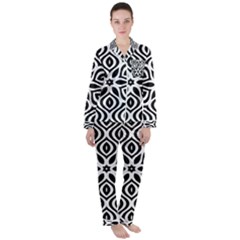 Pattern Wave Symmetry Monochrome Abstract Women s Long Sleeve Satin Pajamas Set	