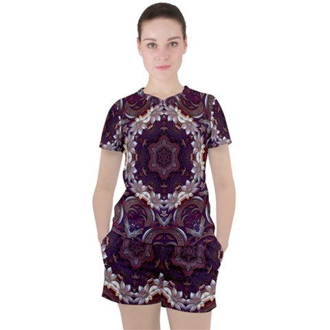 Rosette Kaleidoscope Mosaic Abstract Background Women s Tee And Shorts Set by Jancukart