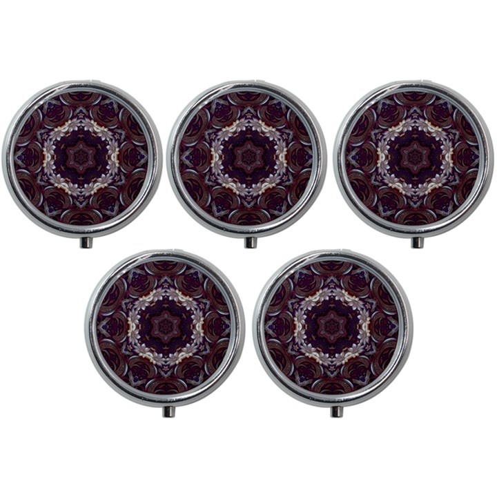 Rosette Kaleidoscope Mosaic Abstract Background Mini Round Pill Box (Pack of 5)