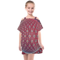 Sphere Spherical Metallic Colorful Circular Orb Kids  One Piece Chiffon Dress by Jancukart