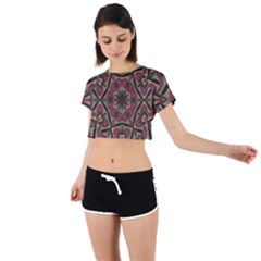 Mandala Rosette Pattern Kaleidoscope Abstract Tie Back Short Sleeve Crop Tee by Jancukart