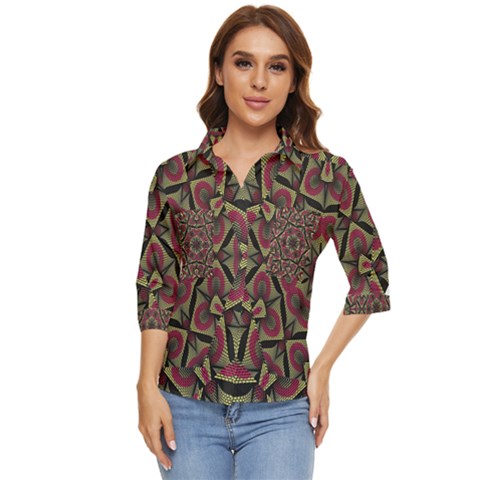 Mandala Rosette Pattern Kaleidoscope Abstract Women s Quarter Sleeve Pocket Shirt by Jancukart