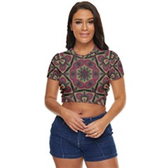 Mandala Rosette Pattern Kaleidoscope Abstract Side Button Cropped Tee