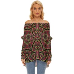 Mandala Rosette Pattern Kaleidoscope Abstract Off Shoulder Chiffon Pocket Shirt by Jancukart