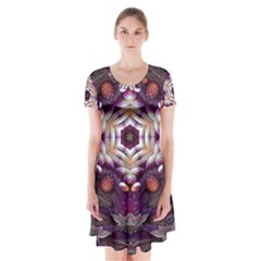 Rosette Kaleidoscope Mosaic Abstract Background Art Short Sleeve V-neck Flare Dress by Jancukart