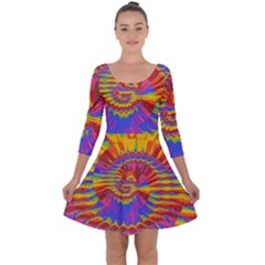 Colorful Spiral Abstract Swirl Twirl Art Pattern Quarter Sleeve Skater Dress by Jancukart