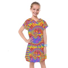 Colorful Spiral Abstract Swirl Twirl Art Pattern Kids  Drop Waist Dress by Jancukart